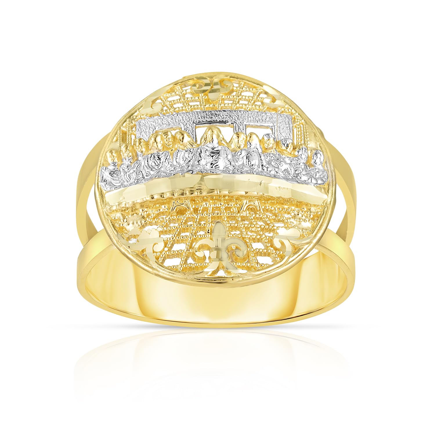 10k Yellow Gold and White Gold Round Last Supper Double Band Ring