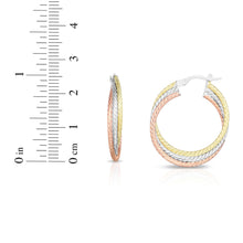 Load image into Gallery viewer, 14k Yellow Gold and White Gold and Rose Gold 26mm Twist Hoop Earrings
