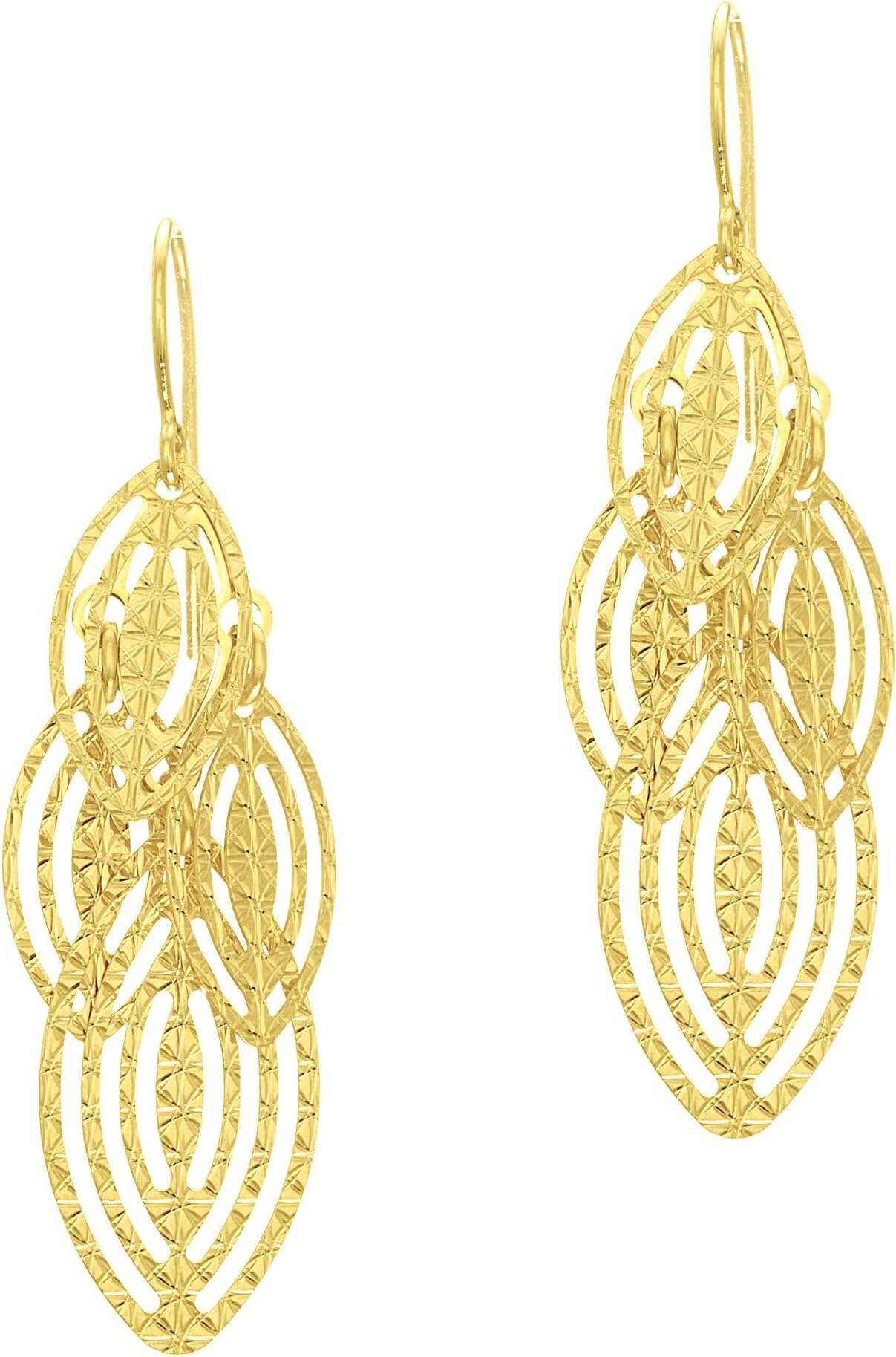 14k Yellow Gold 47mm Textured Dangle Earrings