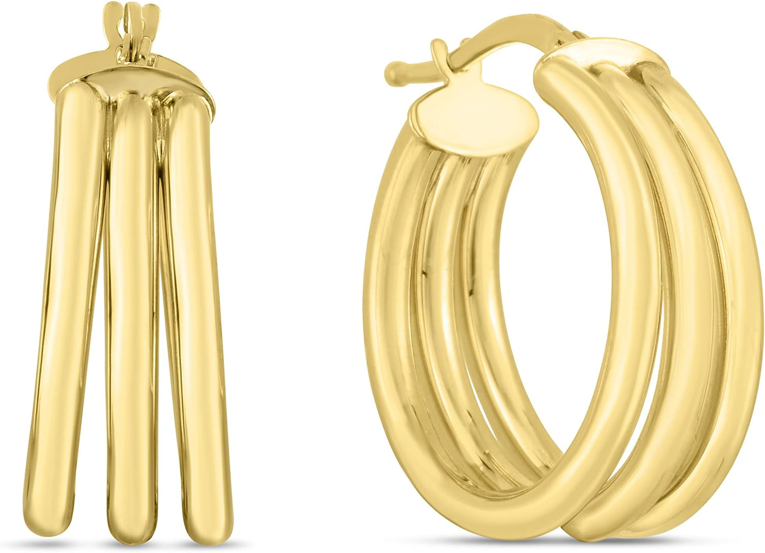 14k Yellow Gold 15mm Large Triple Row Hoop Earrings