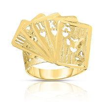 Load image into Gallery viewer, 10k Yellow Gold Poker Royal Flush Playing Cards Ring
