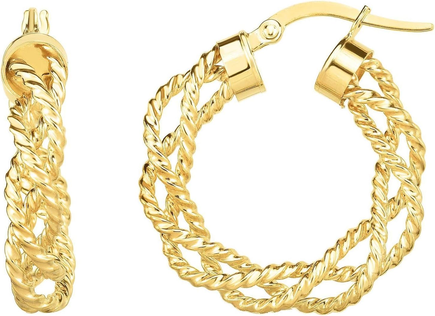 14k Yellow Gold 15mm Braided Twist Hoop Earrings