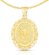 Load image into Gallery viewer, 10k Yellow Gold Round Horoscope Zodiac Sign Pendant with Optional Cable Chain Necklace
