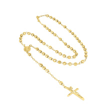 Load image into Gallery viewer, 10k Yellow Gold or Tri Color Gold 4mm Rosary with Virgin Mary Medal and Crucifix of Jesus Cross Pendant Chain Necklace
