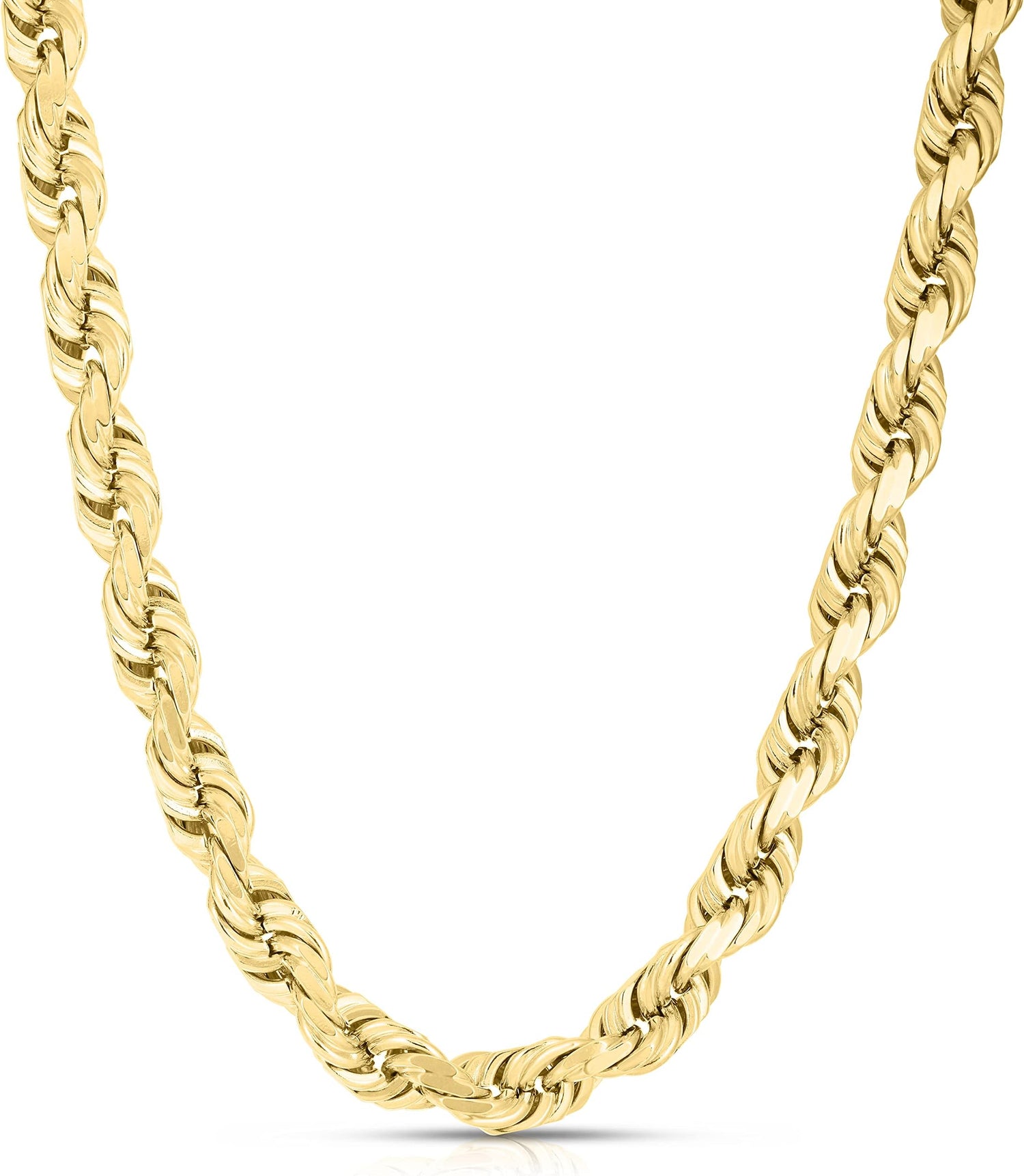 10k Yellow Gold 10mm Solid Diamond Cut Rope Chain Necklace