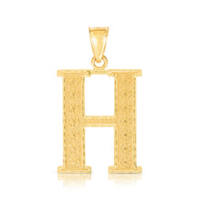 Load image into Gallery viewer, 10k Yellow Gold 1 Inch Extra Large Textured Letter Pendant A-Z Alphabet Pendant with Optional Rope Chain Necklace
