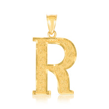 Load image into Gallery viewer, 10k Yellow Gold 1 Inch Extra Large Textured Letter Pendant A-Z Alphabet Pendant with Optional Rope Chain Necklace
