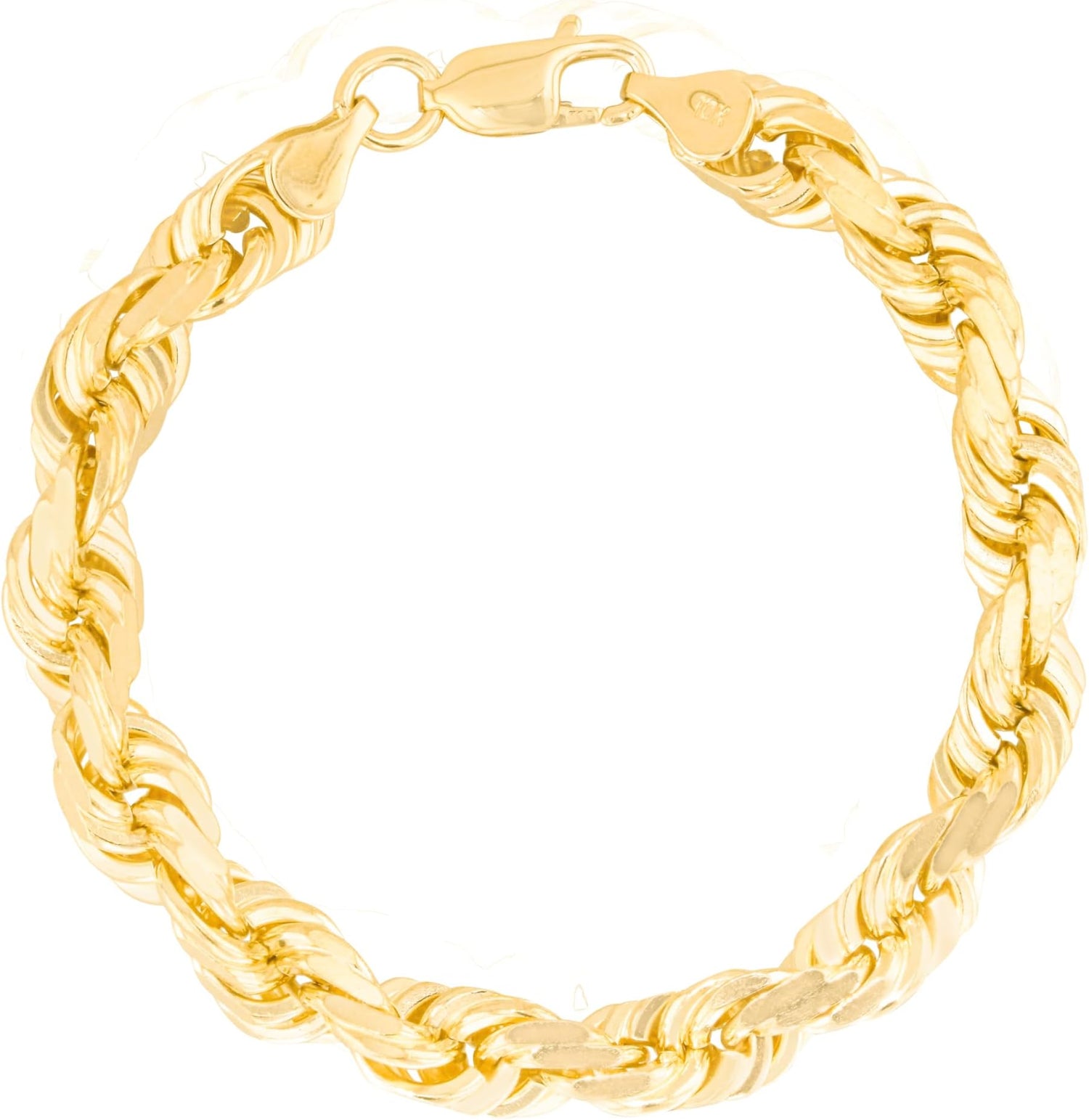 10k Yellow Gold 8mm Solid Rope Chain Diamond Cut Bracelet or Anklet