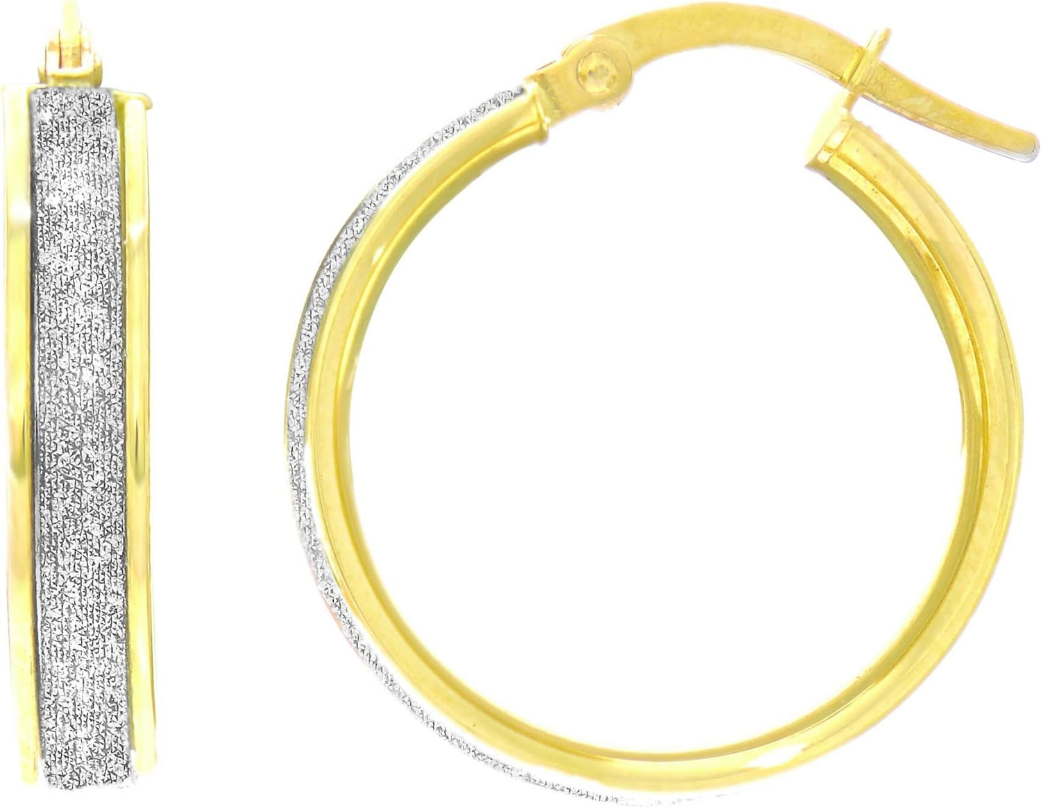 14k Yellow Gold 15mm Glitter Hoop Earrings