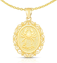 Load image into Gallery viewer, 10k Yellow Gold Round Horoscope Zodiac Sign Pendant with Optional Cable Chain Necklace
