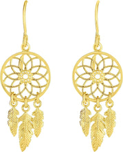 Load image into Gallery viewer, 14k Yellow Gold 32mm Dreamcatcher Earrings
