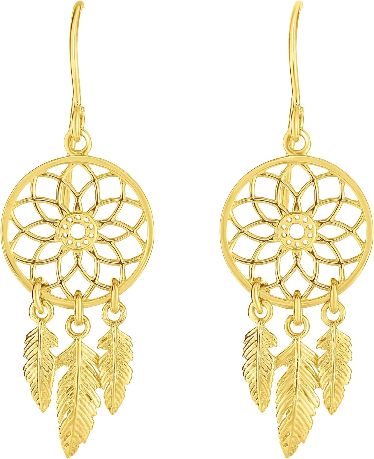 14k Yellow Gold 32mm Dreamcatcher Earrings