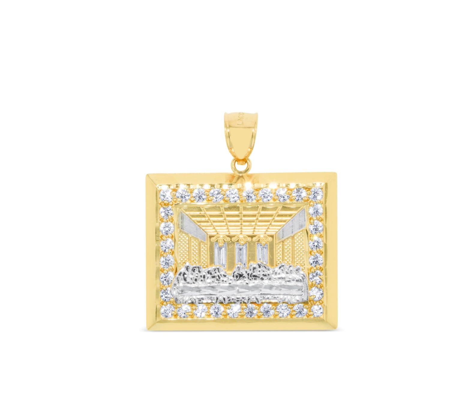 10k Yellow Gold Square Last Supper CZ Religious Pendant