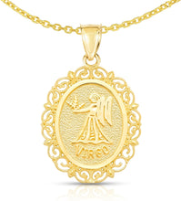 Load image into Gallery viewer, 10k Yellow Gold Round Horoscope Zodiac Sign Pendant with Optional Cable Chain Necklace
