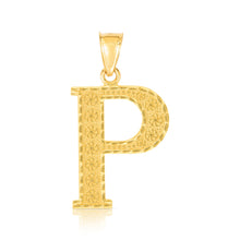 Load image into Gallery viewer, 10k Yellow Gold 1 Inch Extra Large Textured Letter Pendant A-Z Alphabet Pendant with Optional Rope Chain Necklace
