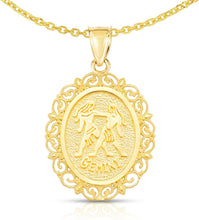 Load image into Gallery viewer, 10k Yellow Gold Round Horoscope Zodiac Sign Pendant with Optional Cable Chain Necklace
