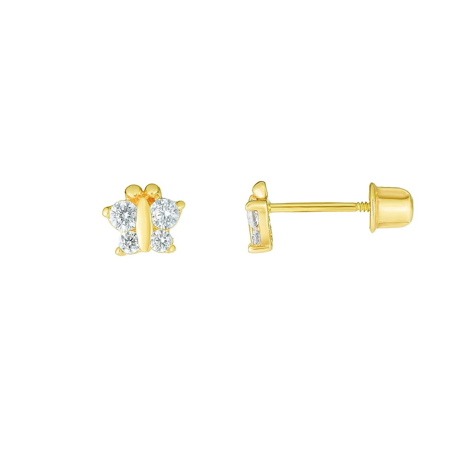 14k Yellow Gold 5mm CZ Butterfly Stud Earrings