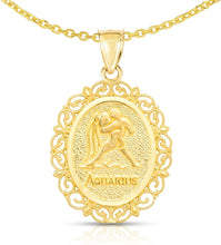 Load image into Gallery viewer, 10k Yellow Gold Round Horoscope Zodiac Sign Pendant with Optional Cable Chain Necklace
