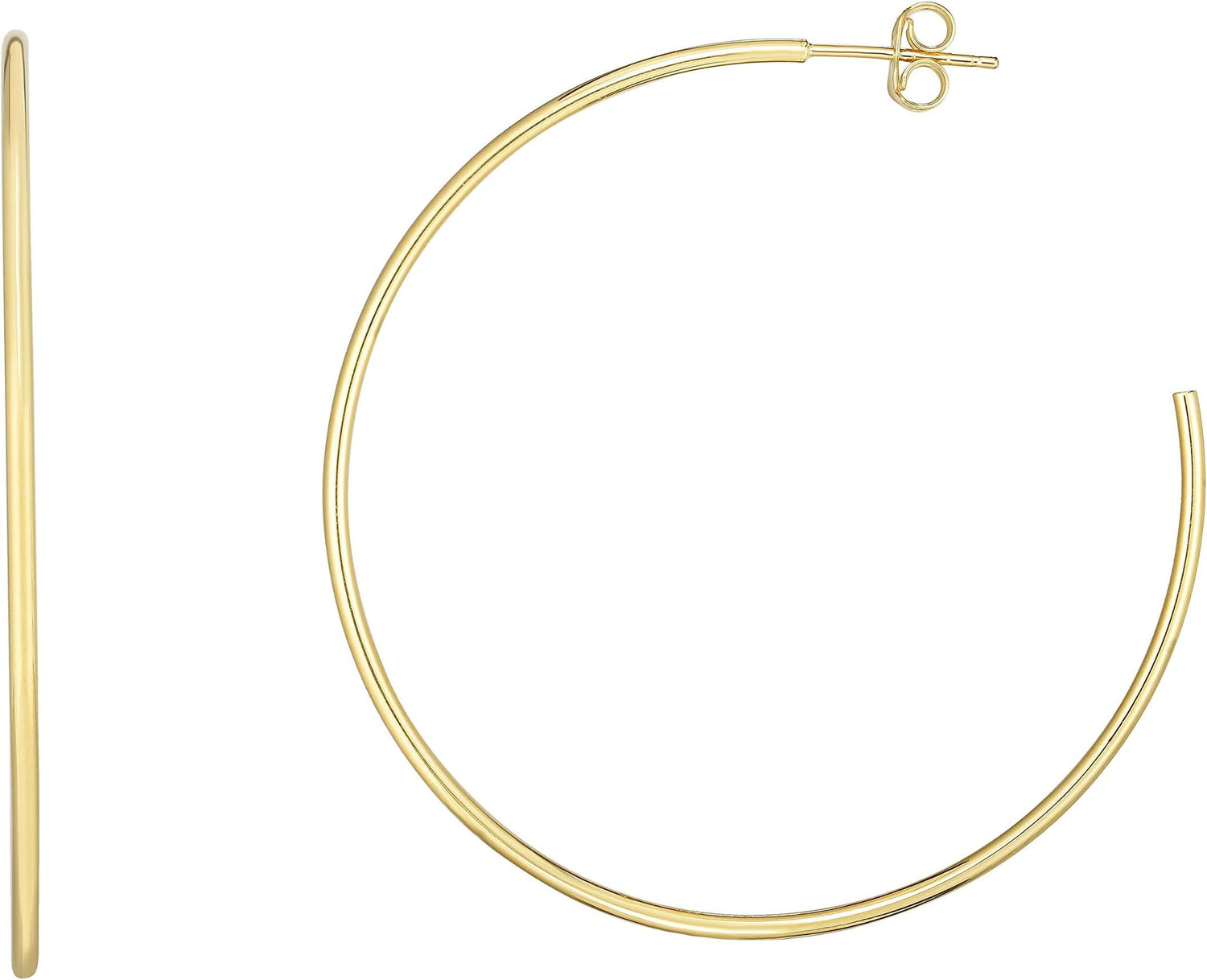 14k Yellow Gold 1.5mm x 50mm High Polish Open C Hoop Earrings