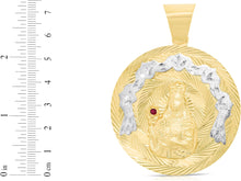 Load image into Gallery viewer, 10k Yellow Gold Santa Barbara Round Charm Two-Tone Religious Pendant
