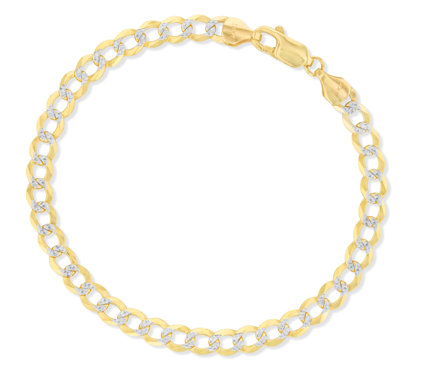 10k Yellow Gold and White Gold 5mm Solid Two-Tone Curb Cuban Chain Bracelet or Anklet