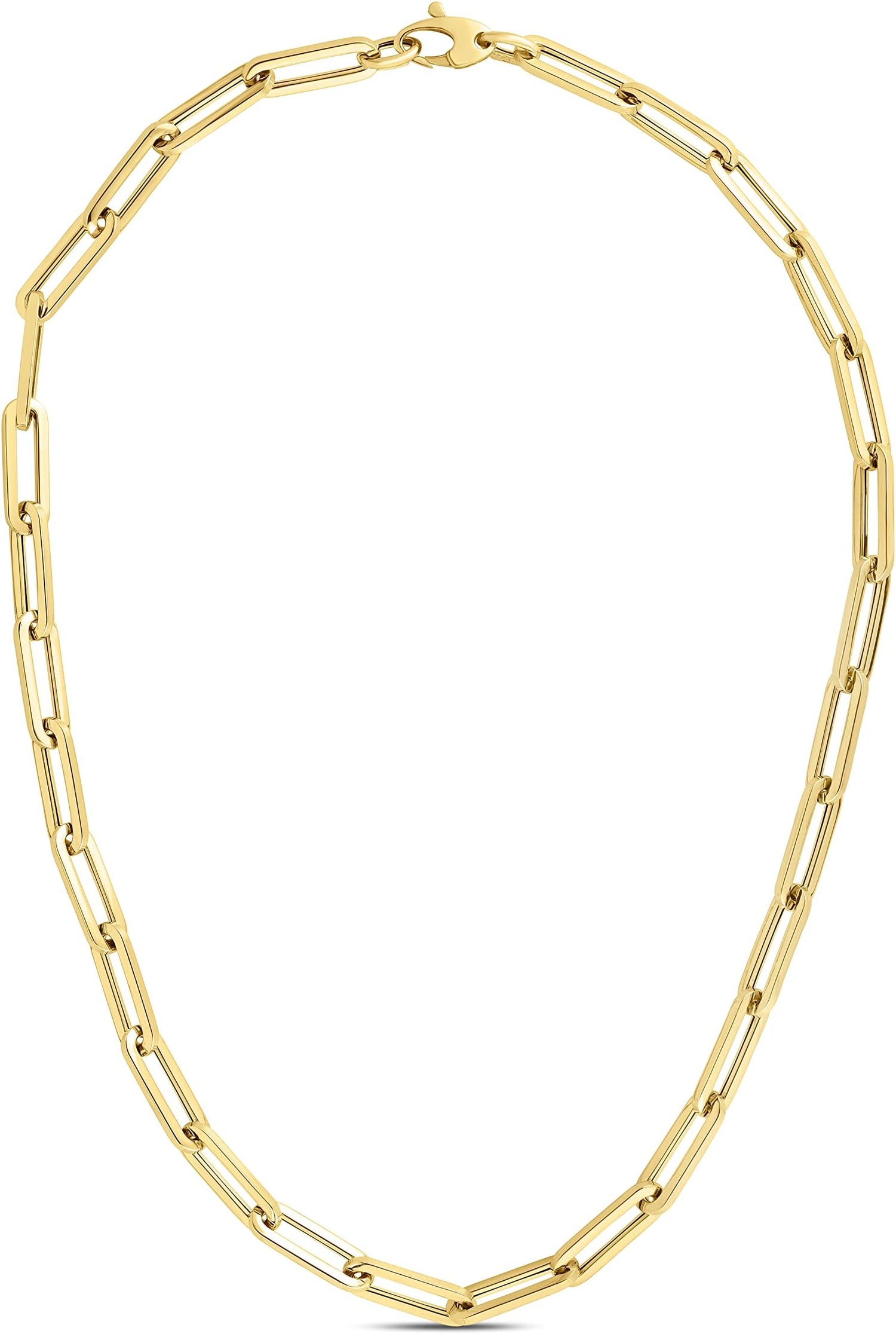 14k Yellow Gold 6mm Hollow Paperclip Link Chain Necklace