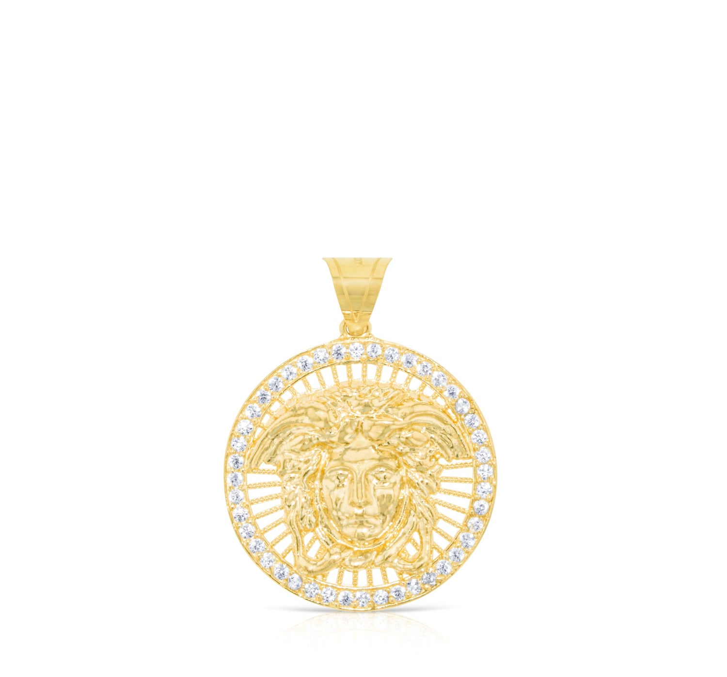 10k Yellow Gold Round Medusa Halo Charm CZ Religious Pendant