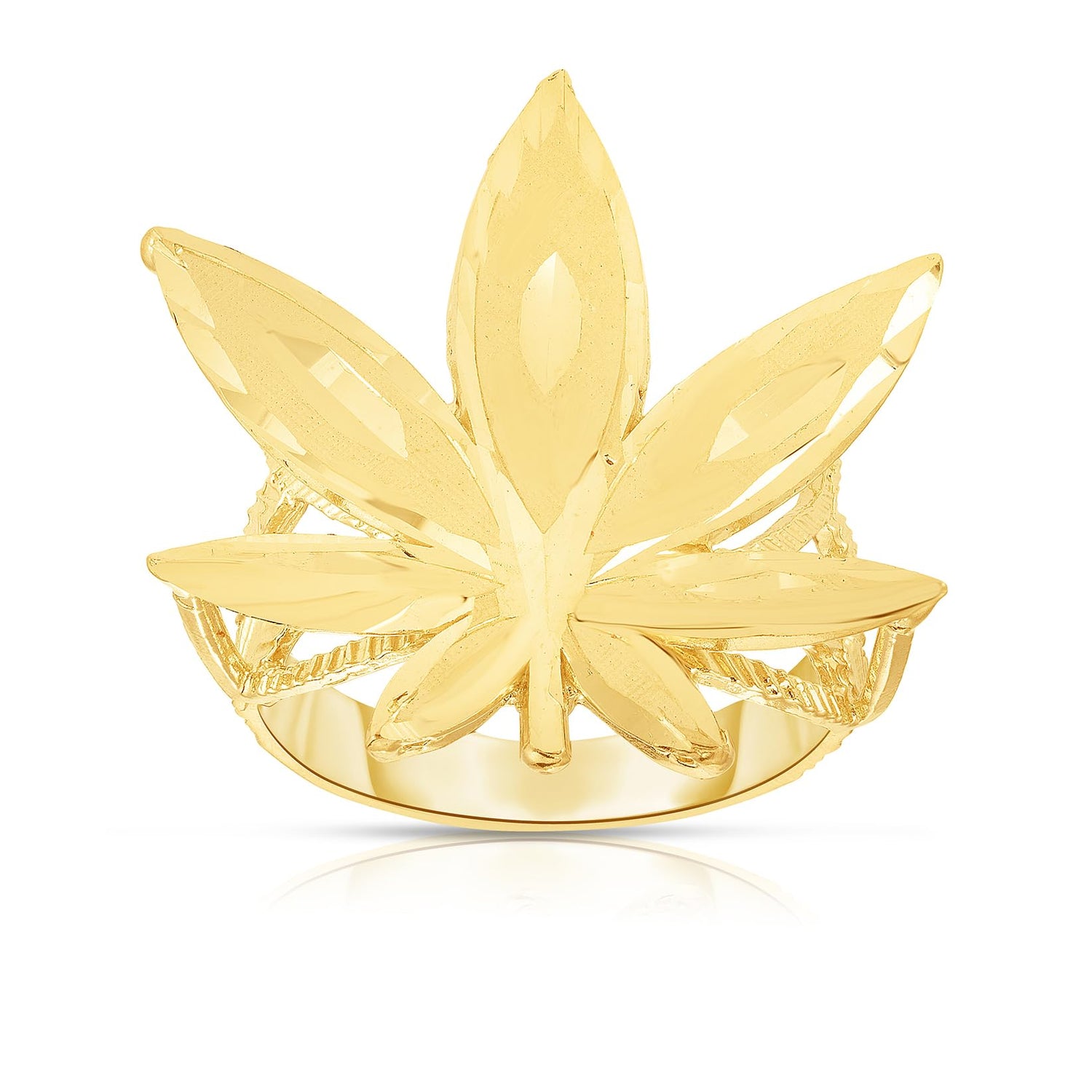 10k Yellow Gold Marijuana Leaf Cannabis Weed Ring