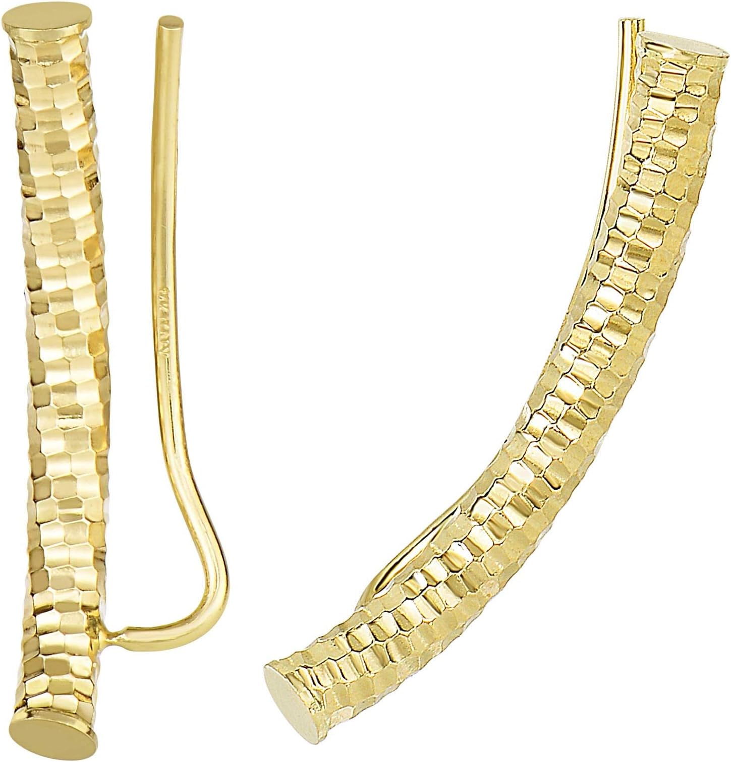 14k Yellow Gold 25mm Diamond Cut Tube Ear Climber Earrings