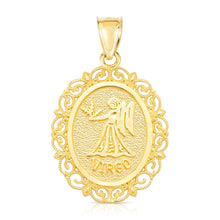 Load image into Gallery viewer, 10k Yellow Gold Round Horoscope Zodiac Sign Pendant with Optional Cable Chain Necklace
