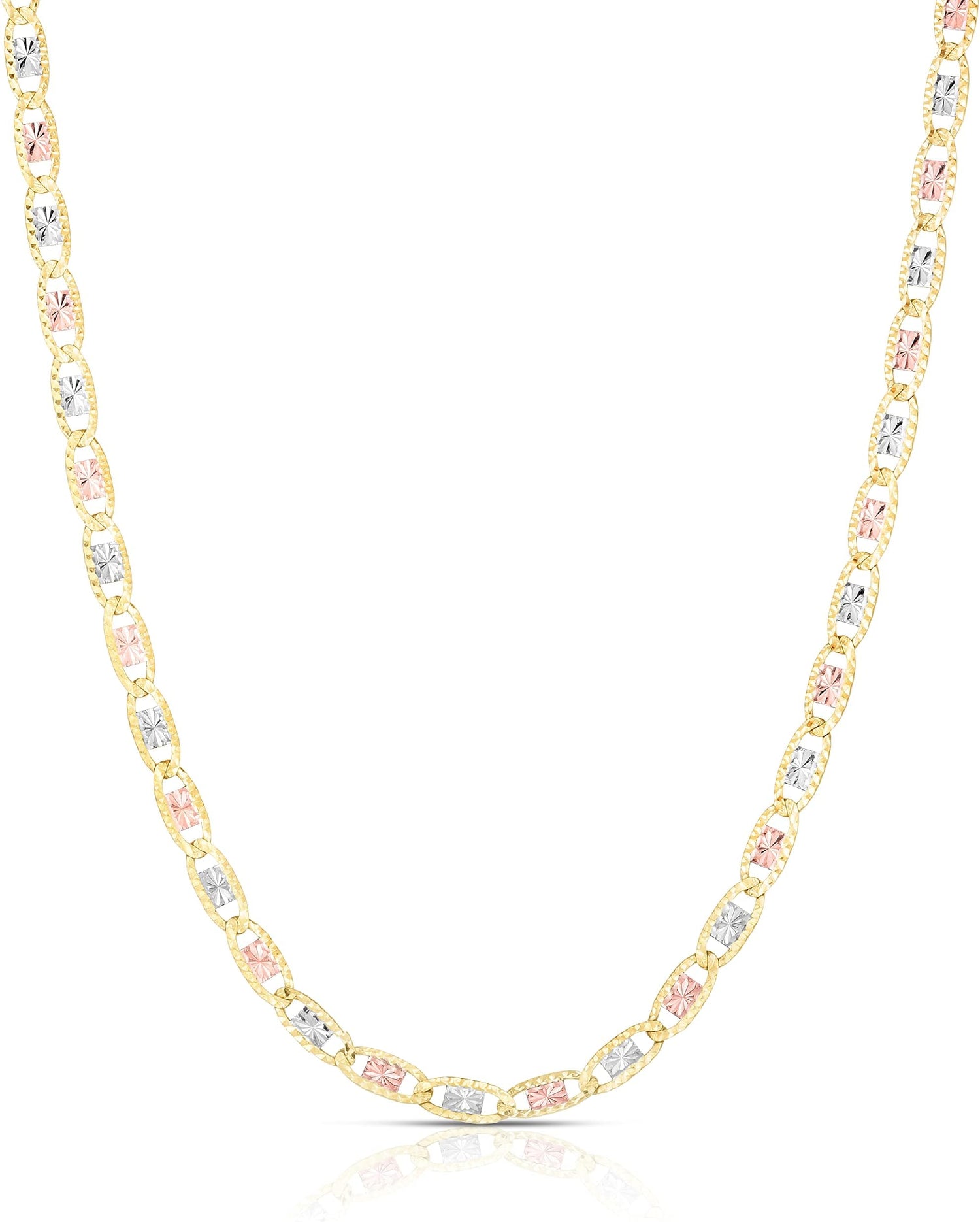 10k Tri-Color Gold 4.2mm Valentino Link Chain Necklace