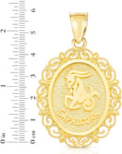 Load image into Gallery viewer, 10k Yellow Gold Round Horoscope Zodiac Sign Pendant with Optional Cable Chain Necklace
