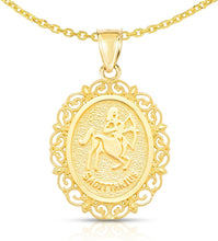 Load image into Gallery viewer, 10k Yellow Gold Round Horoscope Zodiac Sign Pendant with Optional Cable Chain Necklace
