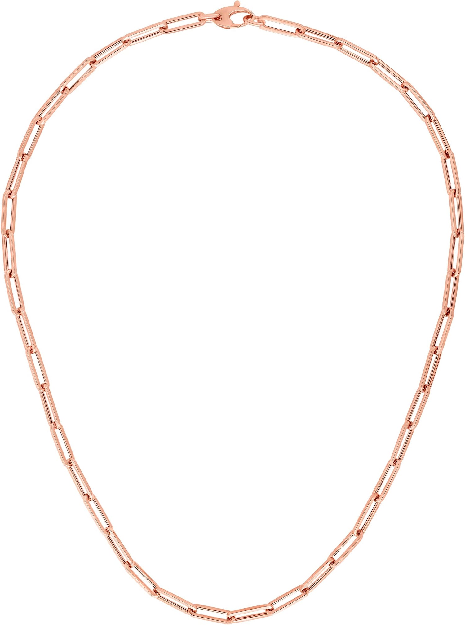 14k Rose Gold 4.2mm or 6mm Hollow Paperclip Link Chain Necklace - 18 Inch