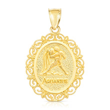 Load image into Gallery viewer, 10k Yellow Gold Round Horoscope Zodiac Sign Pendant with Optional Cable Chain Necklace
