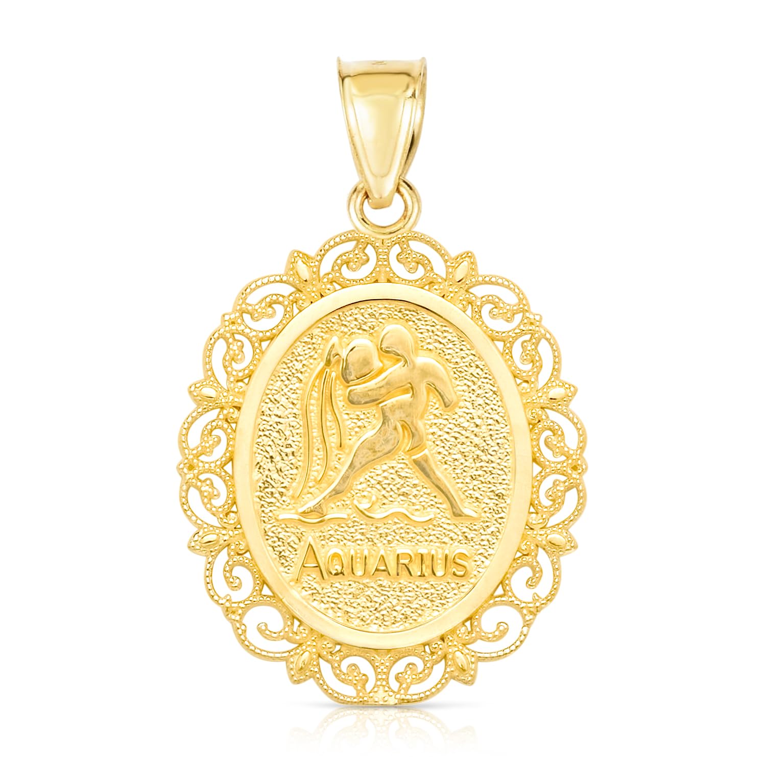 10k Yellow Gold Round Horoscope Zodiac Sign Pendant with Optional Cable Chain Necklace