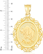 Load image into Gallery viewer, 10k Yellow Gold Round Horoscope Zodiac Sign Pendant with Optional Cable Chain Necklace
