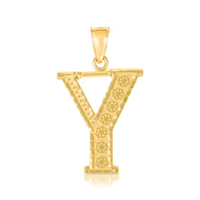 Load image into Gallery viewer, 10k Yellow Gold 1 Inch Extra Large Textured Letter Pendant A-Z Alphabet Pendant with Optional Rope Chain Necklace
