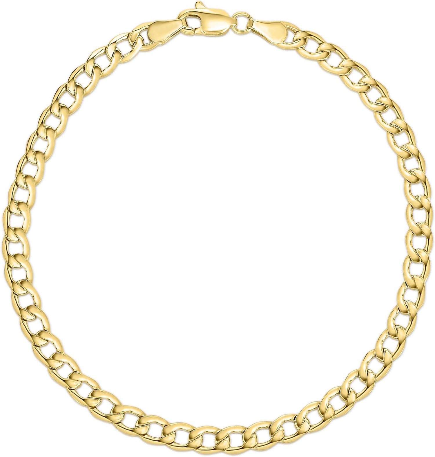 10k Yellow Gold 4mm Hollow Cuban Curb Link Bracelet or Anklet