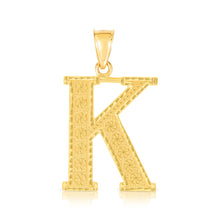 Load image into Gallery viewer, 10k Yellow Gold 1 Inch Extra Large Textured Letter Pendant A-Z Alphabet Pendant with Optional Rope Chain Necklace
