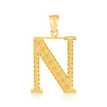 Load image into Gallery viewer, 10k Yellow Gold 1 Inch Extra Large Textured Letter Pendant A-Z Alphabet Pendant with Optional Rope Chain Necklace
