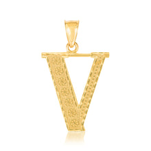 Load image into Gallery viewer, 10k Yellow Gold 1 Inch Extra Large Textured Letter Pendant A-Z Alphabet Pendant with Optional Rope Chain Necklace
