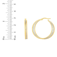 Load image into Gallery viewer, 14k Yellow Gold and White Gold 30mm Polished and Diamond Cut Double Row Hoop Earrings
