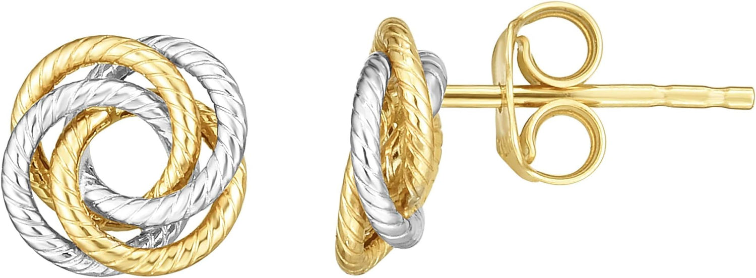 14k Yellow Gold and White Gold 9mm Multi-Row Open Center Love Knot Stud Earrings