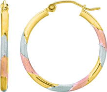 Load image into Gallery viewer, 14k Tri-Tone Gold 20mm Striped High Polish Hoop Earrings
