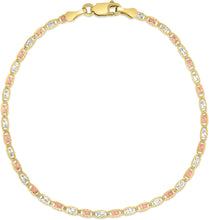 Load image into Gallery viewer, 10k Tri-Color Gold 2mm Valentino Link Chain Bracelet or Anklet
