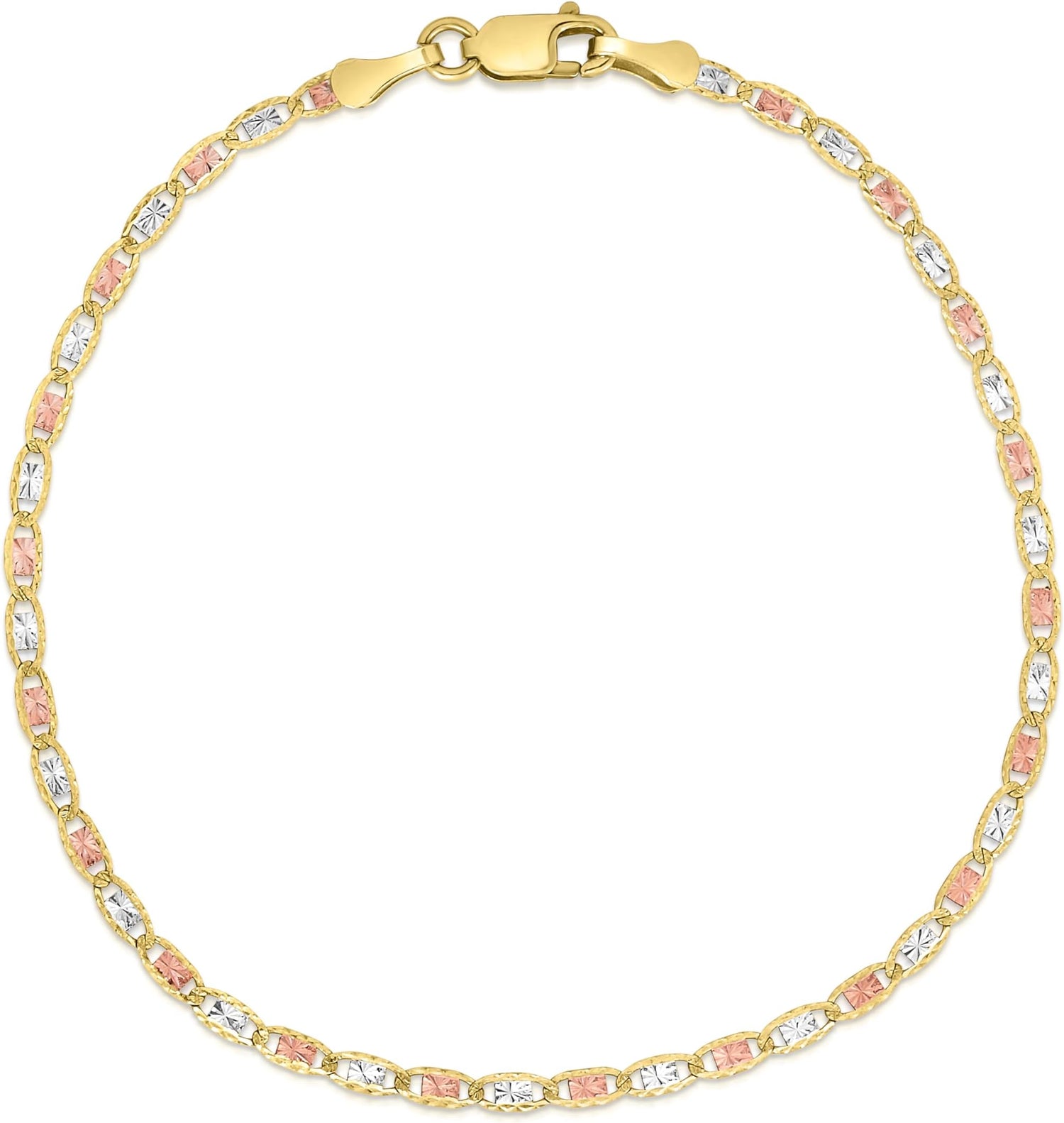 10k Tri-Color Gold 2mm Valentino Link Chain Bracelet or Anklet