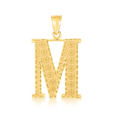 Load image into Gallery viewer, 10k Yellow Gold 1 Inch Extra Large Textured Letter Pendant A-Z Alphabet Pendant with Optional Rope Chain Necklace
