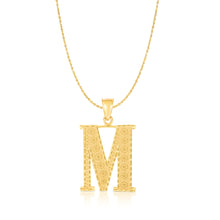 Load image into Gallery viewer, 10k Yellow Gold 1 Inch Extra Large Textured Letter Pendant A-Z Alphabet Pendant with Optional Rope Chain Necklace
