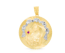 Load image into Gallery viewer, 10k Yellow Gold Santa Barbara Round Charm Two-Tone Religious Pendant
